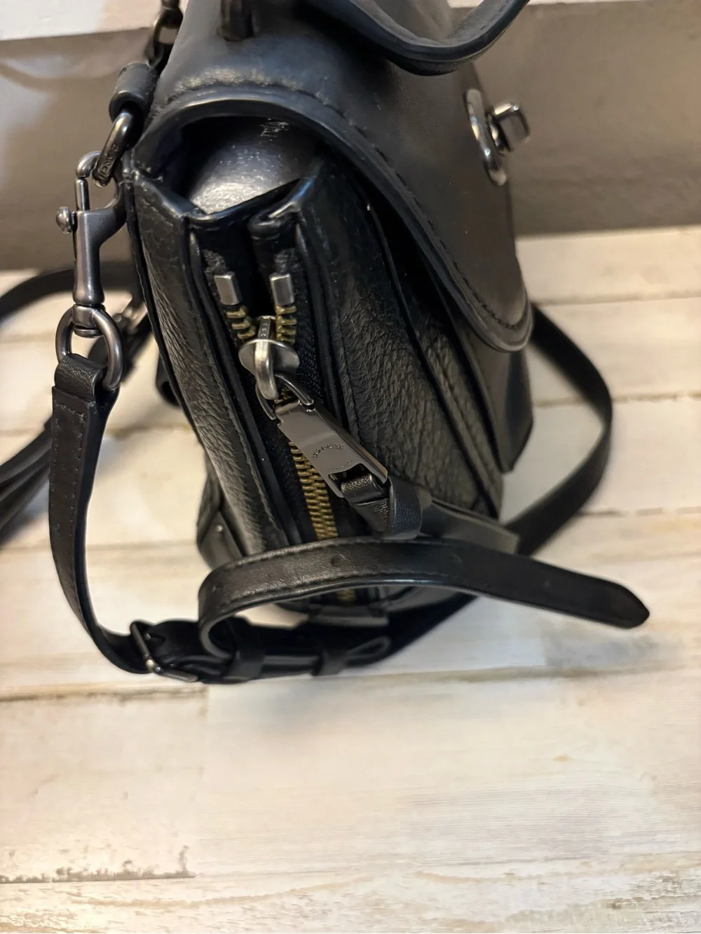 Coach Black Leather Mini Satchel with Turn-Lock